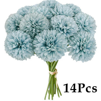 Amorly 14Pcs Artificial Pure Blue Ball Chrysanthemum Flowers Artificial Mums Flowers For Home Table Centerpiece Decor Silk Flowers - image 1