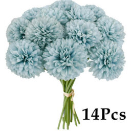Amorly 14Pcs Artificial Pure Blue Ball Chrysanthemum Flowers Artificial Mums Flowers For Home Table Centerpiece Decor Silk Flowers - thumbnail 1
