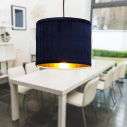 First Choice Lighting Sundance - Navy Blue Velvet Pleated 25Cm Lamp Shade Gold Inner - thumbnail 3