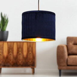 First Choice Lighting Sundance - Navy Blue Velvet Pleated 25Cm Lamp Shade Gold Inner - thumbnail 4