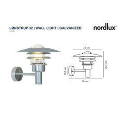 Nordlux Lonstrup 32 Outdoor Patio Terrace Garden Wall Light In Galvanized (Height) 28.5Cm - thumbnail 4