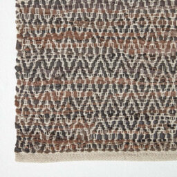 Homescapes Brown Real Leather Handwoven Diamond Pattern Rug, 66 X 200 Cm - thumbnail 3
