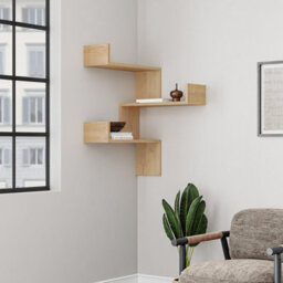 Decortie Luksa Corner Wall Shelf Bookcase Zigzag Design Oak 90X60X22Cm