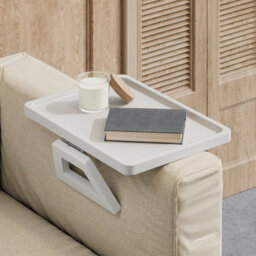 White Bamboo Sofa Arm Tray Table Chair Rest Organiser Couch Remote Storage Holder Desk - thumbnail 1