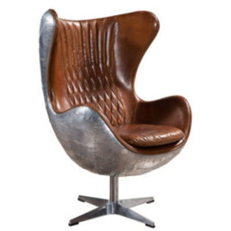 Aviator Retro Swivel Egg Armchair Aluminium Distressed Tan Real Leather