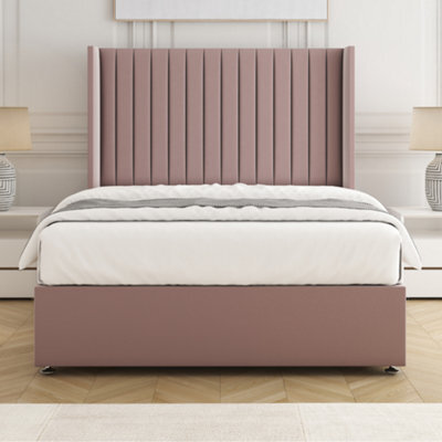 Bsspoke Manhattans Divan Bed Pink Plush Velvet With 54Inch Headboard & Mattress No Drawers In Single Double King 4Ft6 6Ft - image 1