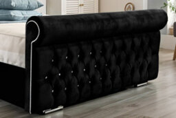 UKBEDFURNITURE Faye Black Plush Valvet Upholstered Bed Frame - Slatted Base With 10 Inch Orthopedic Mattress - 48 Inch Headboard - thumbnail 3