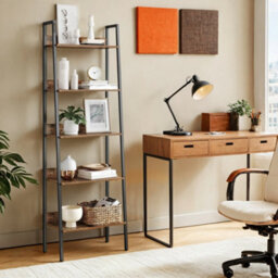 LEDREM 5 Tier Bookcase, Ladder Shelf Slim Shelf, Open Standing Shelf For Study Living Room Bedroom Kitchen, Rustic Brown And Black - thumbnail 3