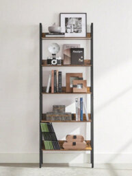 LEDREM 5 Tier Bookcase, Ladder Shelf Slim Shelf, Open Standing Shelf For Study Living Room Bedroom Kitchen, Rustic Brown And Black - thumbnail 9