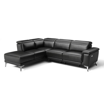 Valencia Pista Modern Top Grain Leather Reclining Sectional Left Hand Facing Chaise Sofa Black Stainless Steel Legs - image 1