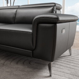 Valencia Pista Modern Top Grain Leather Reclining Sectional Left Hand Facing Chaise Sofa Black Stainless Steel Legs - thumbnail 5