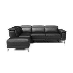 Valencia Pista Modern Top Grain Leather Reclining Sectional Left Hand Facing Chaise Sofa Black Stainless Steel Legs - thumbnail 7