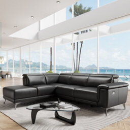 Valencia Pista Modern Top Grain Leather Reclining Sectional Left Hand Facing Chaise Sofa Black Stainless Steel Legs - thumbnail 2