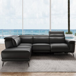 Valencia Pista Modern Top Grain Leather Reclining Sectional Left Hand Facing Chaise Sofa Black Stainless Steel Legs - thumbnail 4