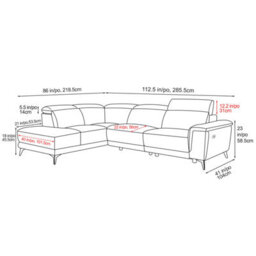 Valencia Pista Modern Top Grain Leather Reclining Sectional Left Hand Facing Chaise Sofa Black Stainless Steel Legs - thumbnail 3