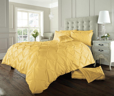 Smart Living Pintuck Duvet Cover With Pillowcases Polycotton Quilt Bedding Covers Pinch Pleated Comforter Cover Set - Ochre - image 1