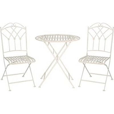 Glamhaus Garden Bistro Set 3 Piece Outdoor Metal Foldable Patio Balcony Furniture Shabby Chic - Caserta Antique White - image 1