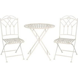 Glamhaus Garden Bistro Set 3 Piece Outdoor Metal Foldable Patio Balcony Furniture Shabby Chic - Caserta Antique White - thumbnail 1