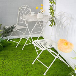 Glamhaus Garden Bistro Set 3 Piece Outdoor Metal Foldable Patio Balcony Furniture Shabby Chic - Caserta Antique White - thumbnail 6