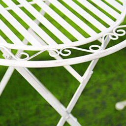 Glamhaus Garden Bistro Set 3 Piece Outdoor Metal Foldable Patio Balcony Furniture Shabby Chic - Caserta Antique White - thumbnail 4