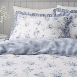 Catherine Lansfield Lucie Floral Frill Reversible Duvet Cover Set With Pillowcases White Blue - thumbnail 2