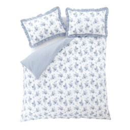 Catherine Lansfield Lucie Floral Frill Reversible Duvet Cover Set With Pillowcases White Blue - thumbnail 6