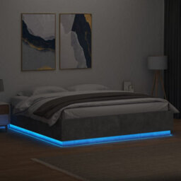 Berkfield Bed Frame With Led Without Mattress Concrete Grey 200X200 Cm - thumbnail 4