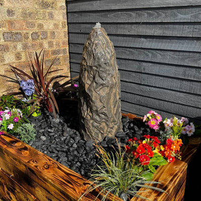 Outdoor Living UK Black Sandstone Monolith 60Cm Natural Stone Water Feature Without Cover Without Sump Kit