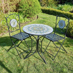 Round Metal Bistro Set Garden Patio Table & 2 Chairs Outdoor Furniture - thumbnail 1