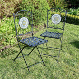 Round Metal Bistro Set Garden Patio Table & 2 Chairs Outdoor Furniture - thumbnail 2