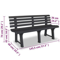 Vidaxl Garden Bench 145.5 Cm Plastic Anthracite - thumbnail 6