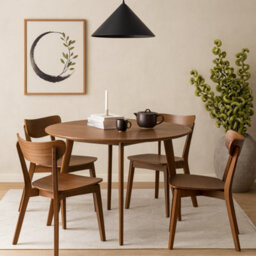 Wyld Haus Krakow 105Cm Round Dining Set With 4 Chairs Walnut Effect - thumbnail 2