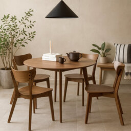 Wyld Haus Krakow 105Cm Round Dining Set With 4 Chairs Walnut Effect - thumbnail 1