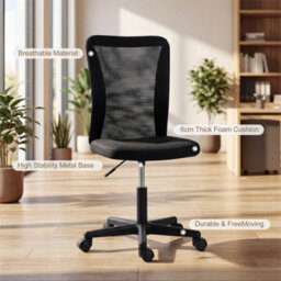 Black Armless Desk Chair Height Adjustable Mesh Office Chair With 5 Wheels - thumbnail 4