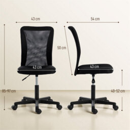 Black Armless Desk Chair Height Adjustable Mesh Office Chair With 5 Wheels - thumbnail 2