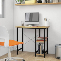 Berkfield Computer Desk Black And Light Oak 80X40X72 Cm Mdf And Metal