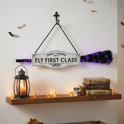 Garden Greatness Illuminated Halloween Led Broom Sign - image 1