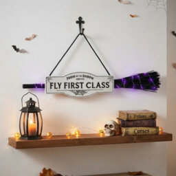 Garden Greatness Illuminated Halloween Led Broom Sign - thumbnail 1