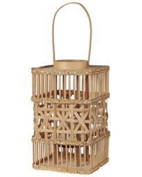Wyld And Coco Bambooglow Lantern 39Cm Rectangular With Glass Candle Holder, Boho Indoor Decor - thumbnail 3