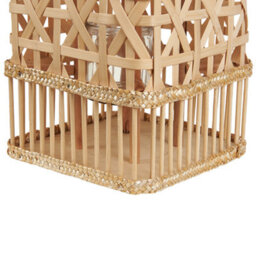 Wyld And Coco Bambooglow Lantern 39Cm Rectangular With Glass Candle Holder, Boho Indoor Decor - thumbnail 6