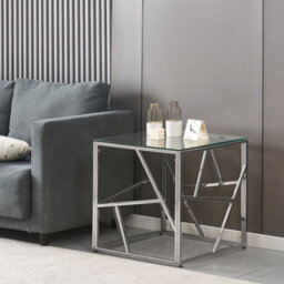 Comfy Living Glass And Silver Metal Square End Table Side Table - thumbnail 5