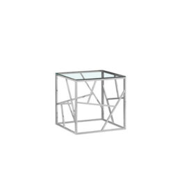 Comfy Living Glass And Silver Metal Square End Table Side Table - thumbnail 4