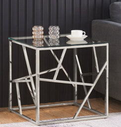 Comfy Living Glass And Silver Metal Square End Table Side Table - thumbnail 3