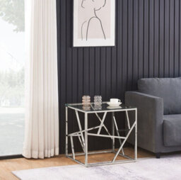 Comfy Living Glass And Silver Metal Square End Table Side Table
