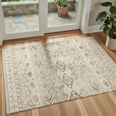 Decoranddecor Rug, Washable Rugs, Bedroom Kitchen Rugs, 80X150Cm, Non-Slip, Pet Friendly, Low Pile, Geometric Rug - Nomira - image 1