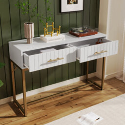 Btm Bedroom Dressing Table With 2 Drawers 76.5X100X45Cm White Chest Highboard Sideboard - thumbnail 4