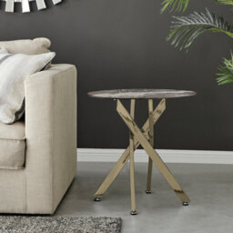 Furniturebox Uk Novara Round Side Table With Grey Glass Marble Effect Top And Gold Legs - thumbnail 2