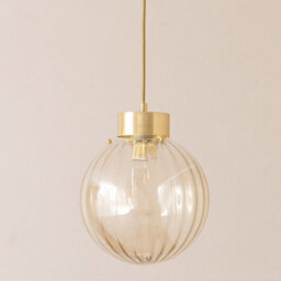 Valuelights Chessy Ribbed Glass Globe Brushed Gold Capped Ceiling Pendant Light - thumbnail 3