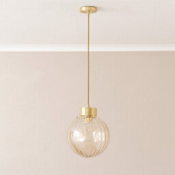 Valuelights Chessy Ribbed Glass Globe Brushed Gold Capped Ceiling Pendant Light - thumbnail 5