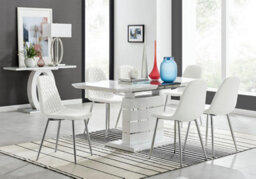 Furniturebox Uk Renato 120Cm High Gloss Extending Dining Table And 6 White Corona Silver Leg Chairs - thumbnail 1